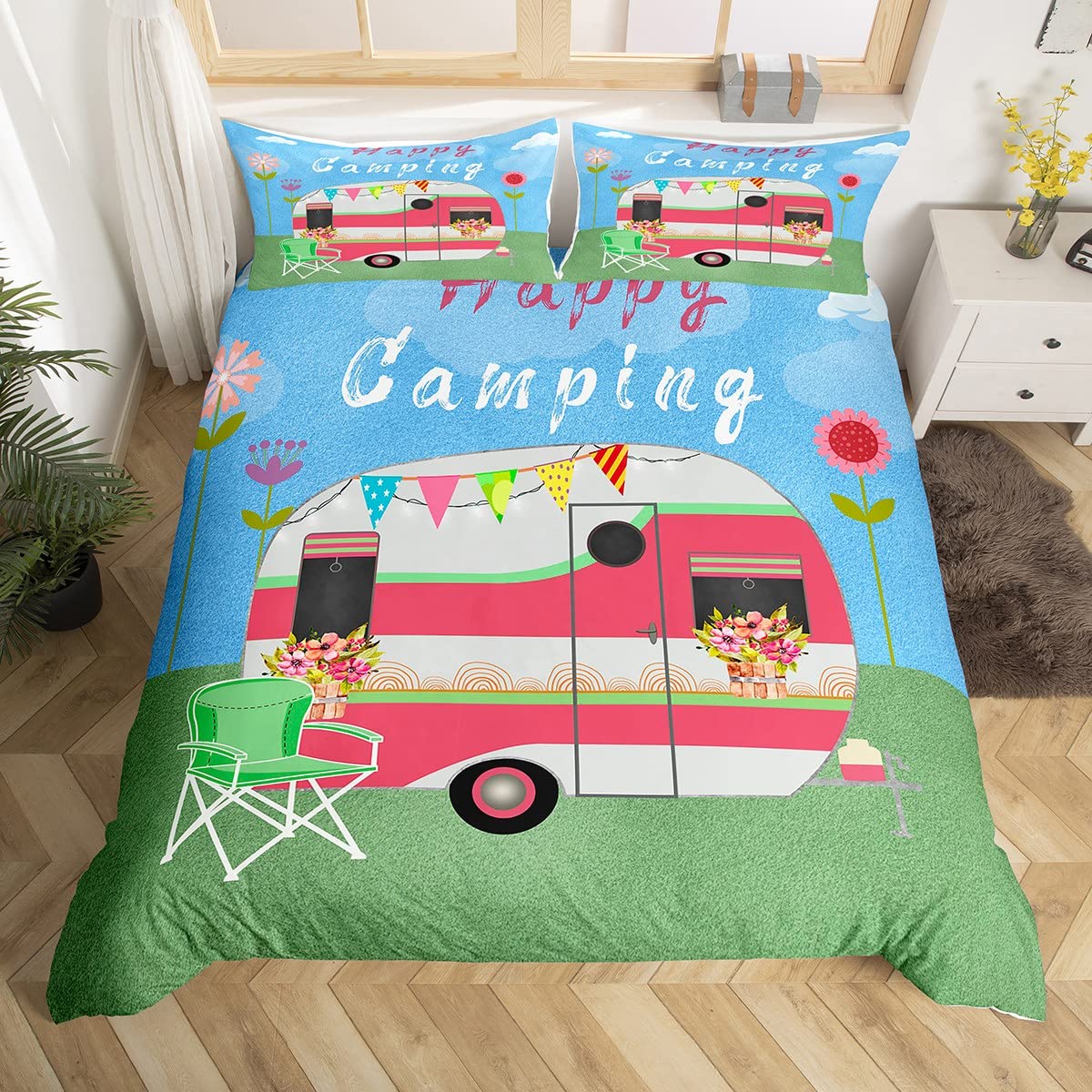 Outdoor Adventure Quilt - Happy Camping Duvet Cover Camper Bedding