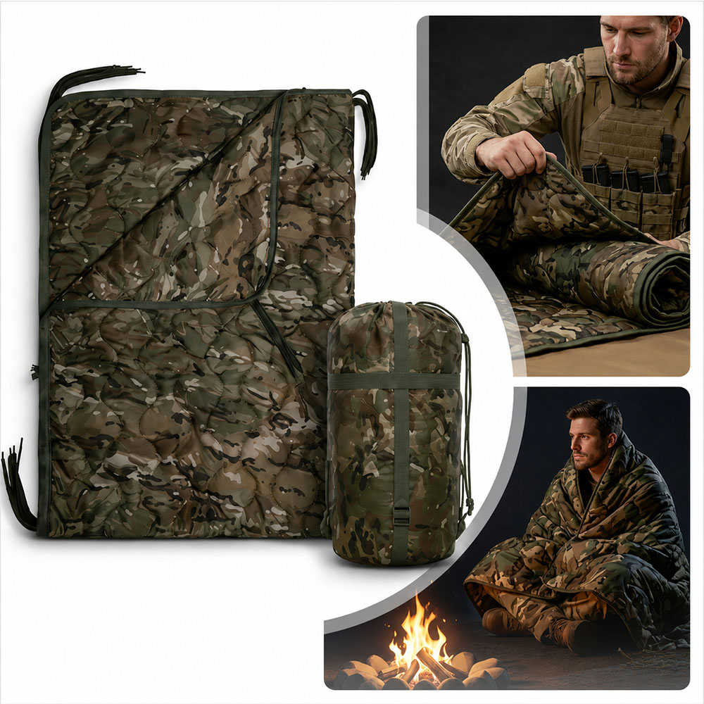 Outdoor Adventure Quilt - Camouflage Camping Blanket with Zipper Convertible